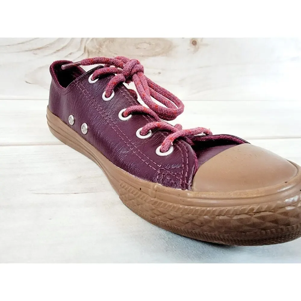 Converse Chuck Taylor All Star Ox Fashion Leather Sneakers Youth Size 3 Burgandy